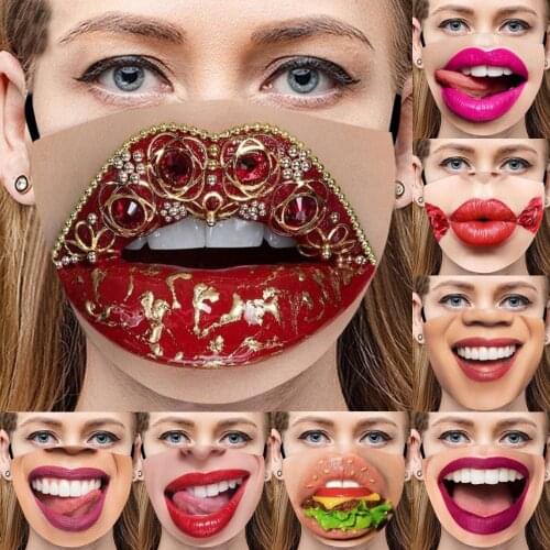 Unisex funny printed lip cotton washable mask, reusable cartoon mask funny mask 2021