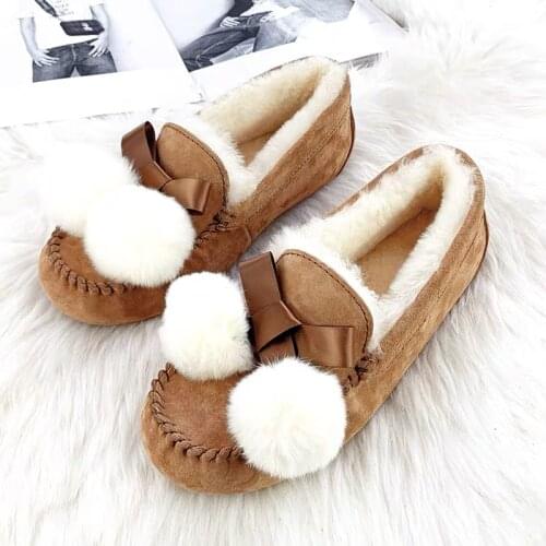 New Women 100% Natural Fur Shoes Moccasins Mother Loafers Soft Genuine Leather Leisure Flats women shoes