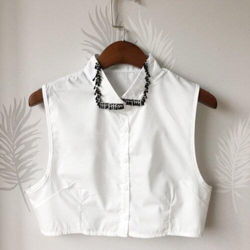 Women Cardigan Sweater Shirt Neckwear Chiffon Cotton Fake Collar Rhinestone Crystal Lapel False Detachable Collar Blouse Tops