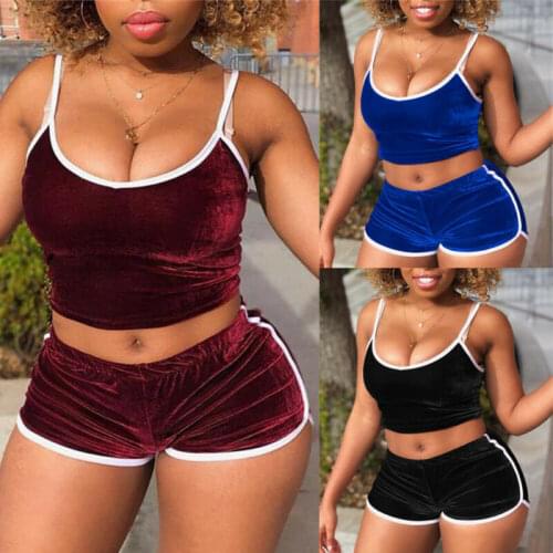 Fashion Women Crop Top Shorts Yoga Set 2pcs Ladies Casual Slim Fit Quick Dry Outfits Yoga Set Set Black Blue Red S-XL