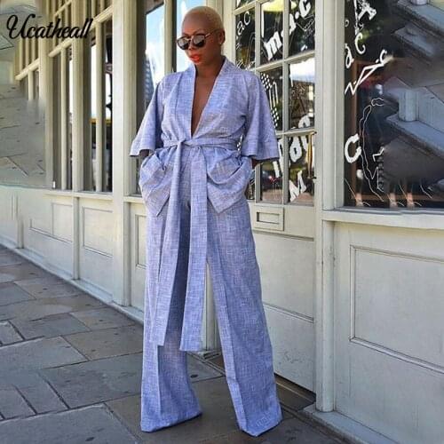 Half Sleeve Women OL Two Piece Set Autumn New Fashion Elegant Lady Slim Open Jacket +wide Leg Pants Woman 2 Pieces Set With Belt