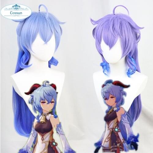 In stock Genshin Impact Cosplay Wigs Ganyu Wig Cosplay Women Halloween Game Genshin Impact 85cm Synthetic Hair Heat Resistant