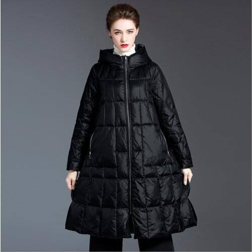 Women Mid-length cape hooded down jacket New Woman Clothing Winter Down Jacket Coat Women Long Thick Warm Causal outerwear black
