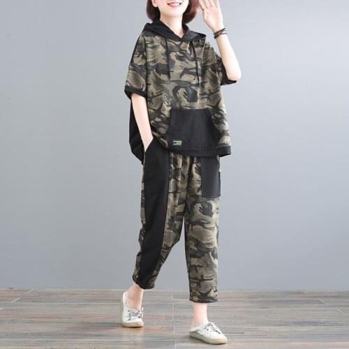 2021 Summer Women Fashion 2 Pcs Set Short Sleeve Top + High Waisted Trousers Leisure Printed Sport Two-piece Suit M-4XL X151