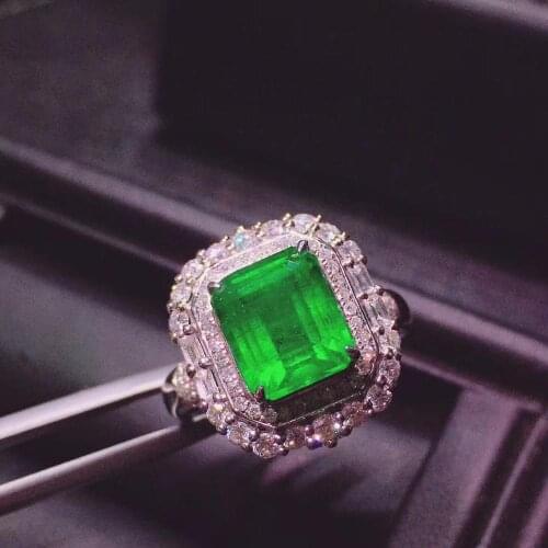 H619 Emerald Ring 3.44ct Pure 18 K Gold Vivid Natural Green Emerald Gemstone Diamond Female Rings for women Fine Ring