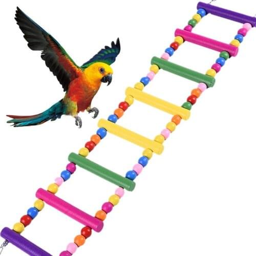 1Pcs Birds Pets Parrots Ladders Climbing Toy Hanging Colorful Balls With Natural Wood