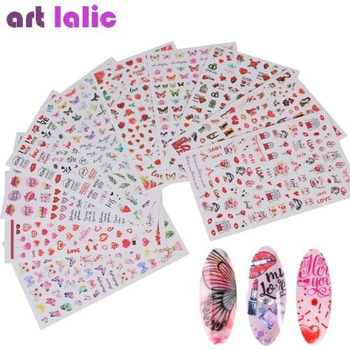 10Pcs Mix Nail Art Water Sticker Decals Flower Heart Cartoon Butterfly Transfer Slider Manicure Decoration Tools