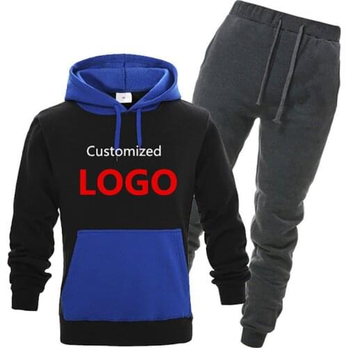 OIMG 2Pcs Set Mens DIY Hoodies Splice Sweatsuit Print Your Own Design Customize Logo Text Image Sweatshirts Couple Tracksuit