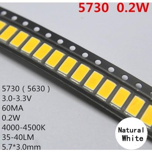 200PCS/lot led chip high power 5730 light with light-emitting diode LED Lamp Bead 5730 SMD LED bulb 4000-4500k