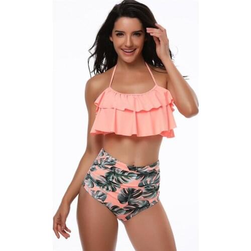 2018 Bikini Set Ruffle Swimwear Women Swimsuit Off Shoulder Backless Sexy High Waist Swim Wear Bandeau Beach Bathing Suit