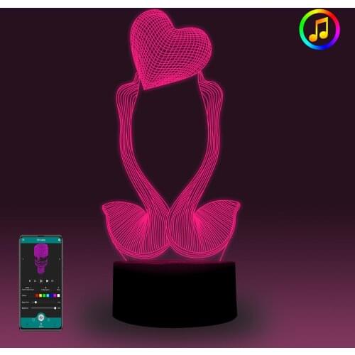 Swans 3D Illusion Lamp Music Sync Night Light Bedroom Decoration Bedside lamp Valentines Day Gift