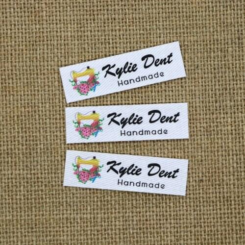 80 pieces Custom Iron Labels, Logo or Text, Custom Design, iron on, Organic Cotton Fabric Name Label，Sewing machine (YT195)