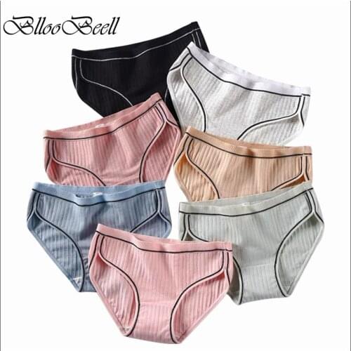 BllooBeell Womens Cotton Underwear Panties Girls Sexy Lace Briefs for Women Low-Rise Female Striped Lingerie Large Size M-XXL