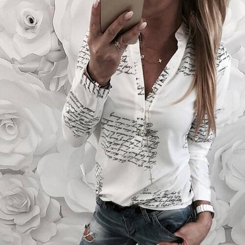 Womens Tops Blusas Feminine Blouse Spring Summer New Long Sleeve English Alphabet Print White Blouses Shirts Women Shirts 2021