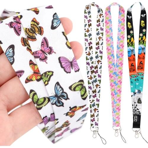 DZ2283 Charm butterfly Neck Strap Lanyards Keychain Badge Holder ID Card Pass Hang Rope Lariat Lanyard for Key Rings Accessories