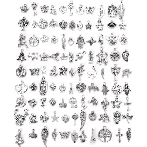 100pcs Mix Style Metal Pendant Beads Alloy Key Tree Hand Spacer Beads for Jewelry Making DIY Bracelet Necklace Accessories