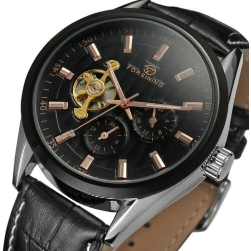 2019 FORSINING Top Brand New Collection Transparent Black Leather Skeleton Luxury Men Mechanical Watch LuxuryAutomatic Watches
