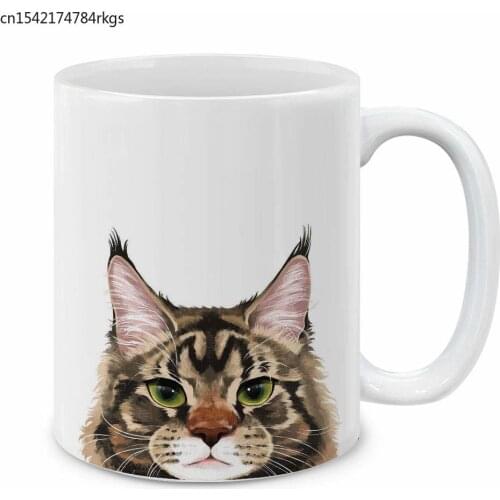 Black Brown Maine Coon Cat Ceramic Coffee Gift Mug Tea Cup, 11 OZ