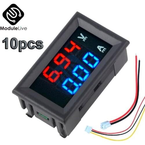 10PCS Mini Digital Voltmeter Ammeter DC 100V 10A Panel Current Voltage Meter Tester 0.28" 0.56 Inch Blue Red Dual LED Display