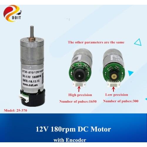 DOIT 25-370 12V 180rpm DC Motor with Encoder 180rpm Phi 4mm Deceleration Motor High Torque Motor for Robot Car Chassis diy rc