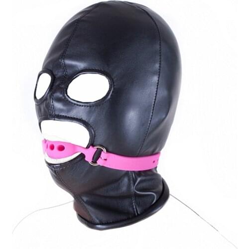 Exotic Accessories of Leather Zipper Bondage Hood with Silicone Gag for Men Women Fetish Bdsm Slave Role Play Open Mouth Sex Toy