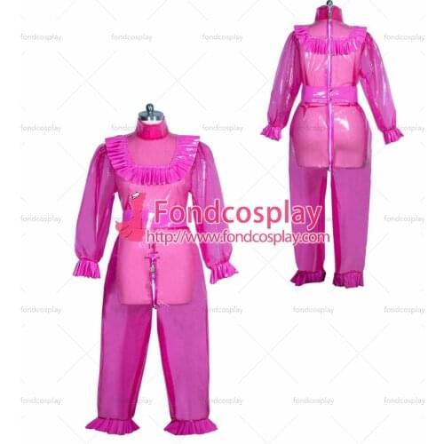 Fondcosplay adult sexy cross dressing sissy maid French lockable hot pink clear PVC lockable Romper jumpsuits Tailor-made[G3960]