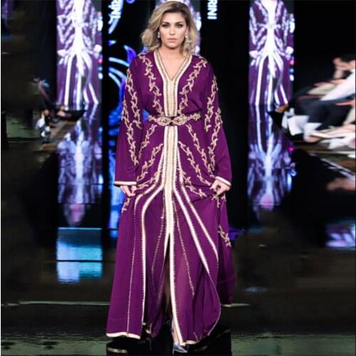 Custom Made Moroccan Caftan Evening Dresses V Neck Applique Muslim Evening Dress Arabic Abaya Prom Party Dresses robe de soiree