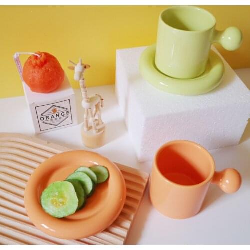 Creative Cute Ceramic Mug with Saucer Home Decoration Combination Breakfast Cup Coffee Cup Coffee Mugs with Tray Ins Ball Handle