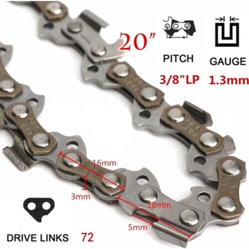 20" Chainsaw Saw Chain Blade 3/8"LP .050 Gauge 72DL Shape Blade for Wood Cutting Garden Saw Chain Replacement Chiansaw Parts