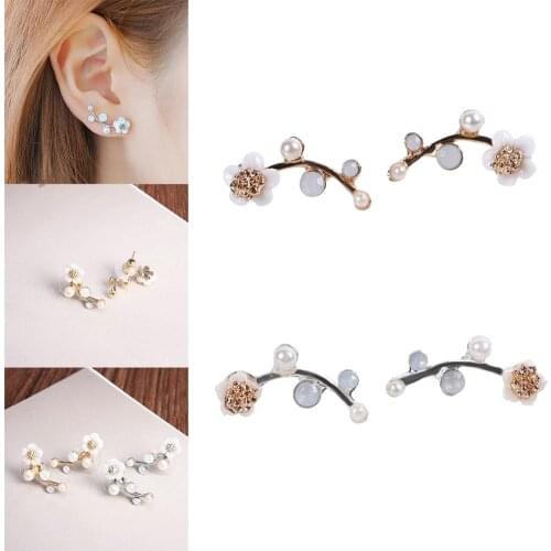 Fashion Crystal Stud Earrings For Women Branch Shell Pearl Flower Earrings Female Statement Ear Jewelry Gift Wholesale Bijoux