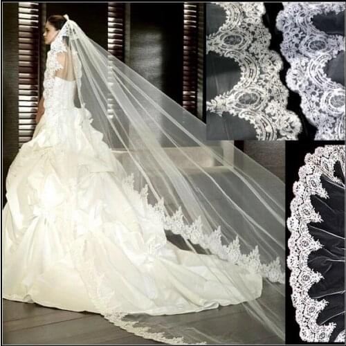Fashionable Refine White/Ivory Wedding Veil 3M With Comb Lace Mantilla Bridal Veil Wedding Accessories