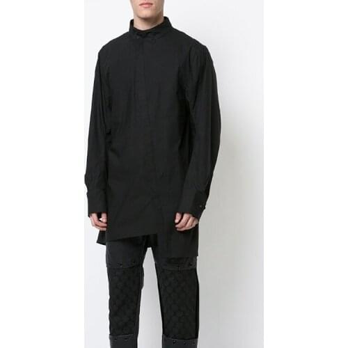 Shirt Mens Medium And Long Section Long Sleeve Irregular Design Black Single-breasted Casual Shirts Hairstylist Clothes