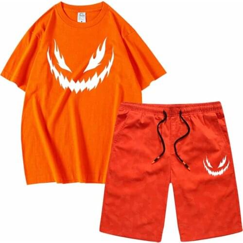 Mens Sets halloween pumpkin tees and Shorts sportswear t shirts Short sleeved set 2 pcs casual tops tees wholesale Sport shorts