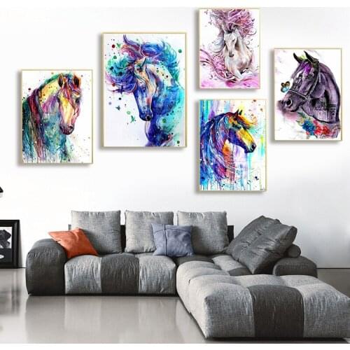 Modern Gallery Living Room Home Decoration Colorful Animal Horse Wall Art Canvas Painting Poster Home Decoration Canvas Painting