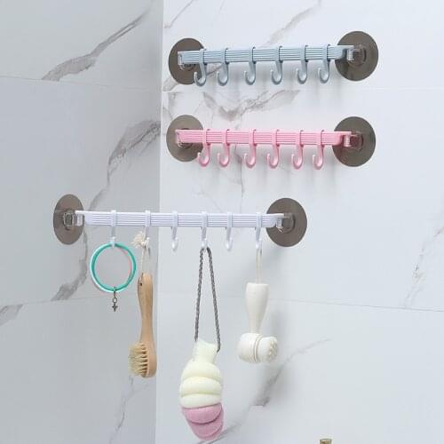Wall Mounted Bathroom Organizer Hooks Towel 6 Holder Kitchen Accessories Cupboard Storage Rack Shelf Bathroom Holder Key Hooks