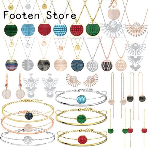 SWA Fashion Lady Jewelry Charm Luxury Fan shaped Crystal Series Necklace Earring Set Romantic Gift Girl For Women