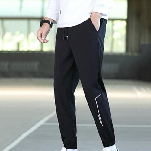 New Trendy Solid Color Sports Men Pants Elastic Waist Straight Drawstring Casual Pants Sweatpants Fitness Clothing for Outdoor