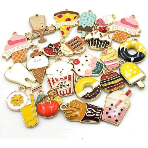 JINGLANG New Bracelet Cake Alloy Drink Charms Pendant Beads Fit Bracelet For Women Girl Jewelry Making Accessories 50 pcs