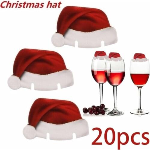 10/20 Pcs Christmas Hat Red Wine Cup Card Christmas Hat Cup Card Decoration Christmas Wine Cup Sign