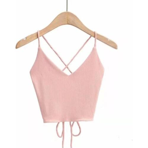 Sexy Yoga Shirt Women Beautiful Back Cross Tie Rope Knitted Workout Tops Summer Seamless Short Sling Yoga Tank Top