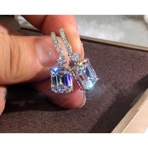 Fashion AAAAA white Square CZ Stone Earring For Women Girls Plata Crystal Wedding Earrings Pendientes Statement Jewelry