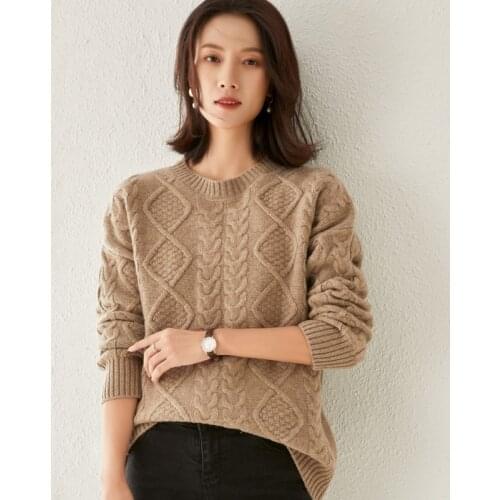 LHZSYY 2021Woman Warm Fashion Cashmere Sweater Twisted Large Size Round Neck Pure Wool Knitted Thick Pullover Spring Autumn New