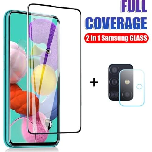 2in1 Tempered Glass Full Coverage Film For Samsung Galaxy M31 M21 M11 A71 A51 A41 A31 A21 A21S A01 Camera Lens Screen Protector