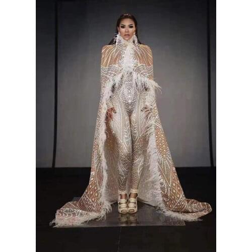 Top Elastic Sexy Females 2 Piece Sets cloak feathers Dj Ds Performance Outfit Show Celebrity High Quality