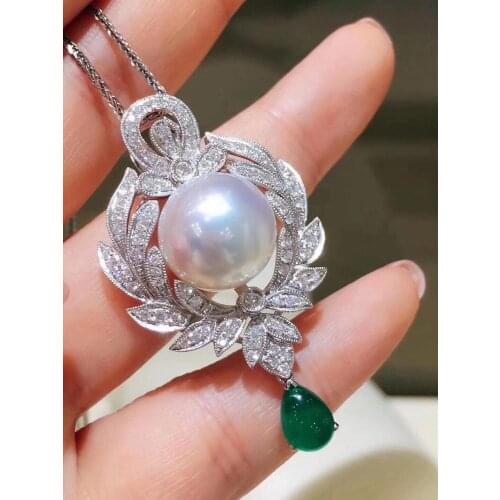 D119 Fine Jewelry 925 Sterling Silver Natural Fresh Water White Pearl 13-14mm Pendant Necklaces for Women FIne Pearls Pendants