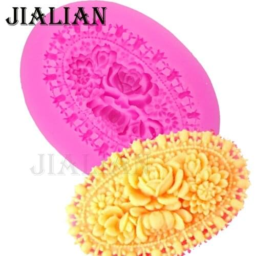 100% Good grade silicone roses Flowers lace soap mould wedding cake decorating tools DIY baking fondant silicone mold T0244