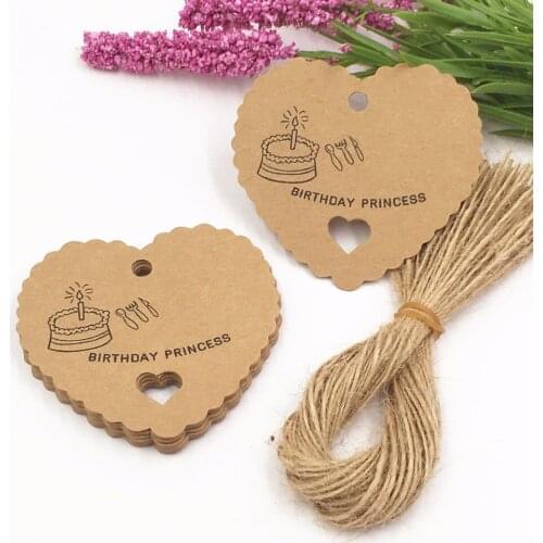 100pcs Wedding Party Heart Shaped Scalloped Kraft Paper Gift Tags Handmade Packing Labels tag with 100pcs strings