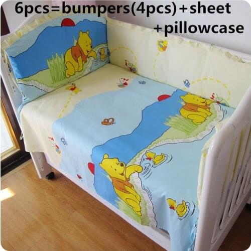 2017! 6PCS Baby Bedding Set Character cama infantil Crib Bedclothes Include Pillow Bumpers (bumpers+sheet+pillow cover)