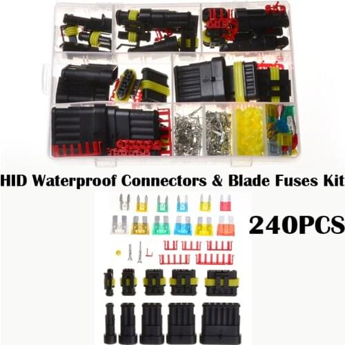 240PCS HID Waterproof Terminal Electrical Wire Connector and Vehicle Blade Fuse