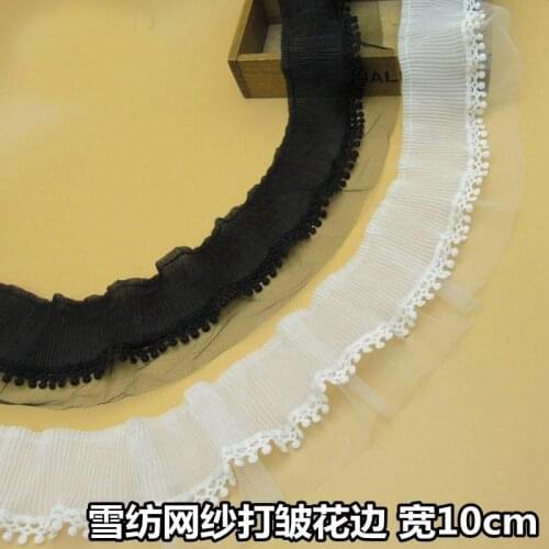 50yards Black White Exquisite Pleated Chiffon Lace Trim Gathered Mesh Fabric Handmade DIY Wedding Dress Lace Trim Sewing Craft